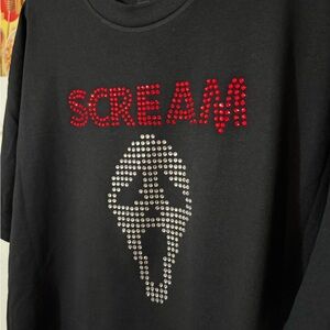 Black T-Shirt with Red and Silver Scream Rhinestone Design
